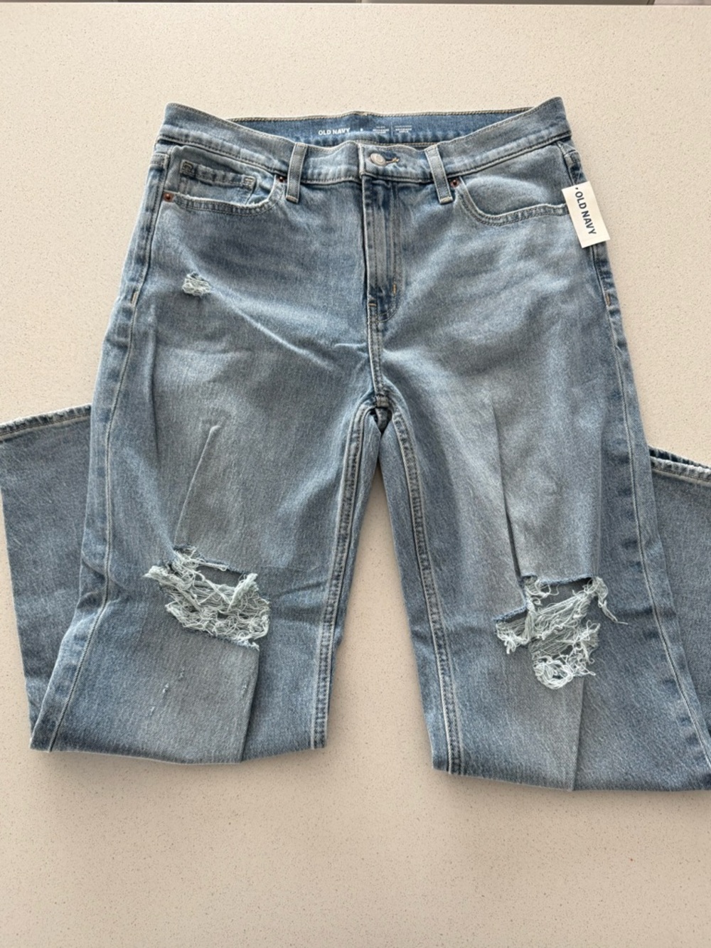 Old Navy Light Blue Distressed Straight-Leg Jeans